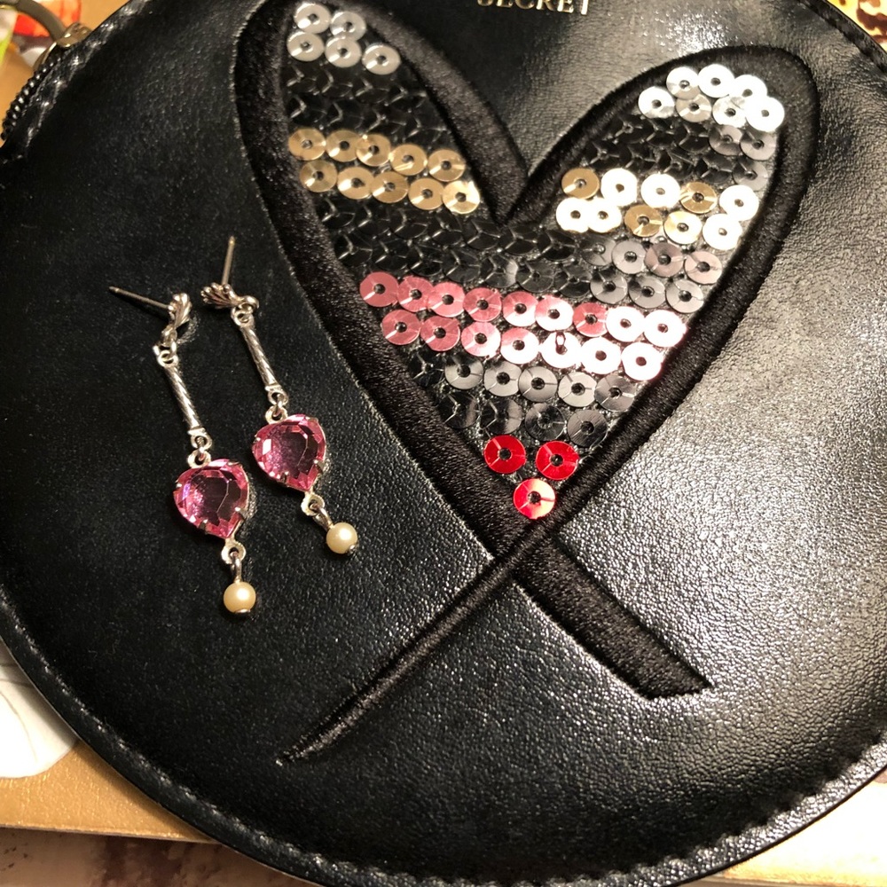Pink ice silver heart earrings